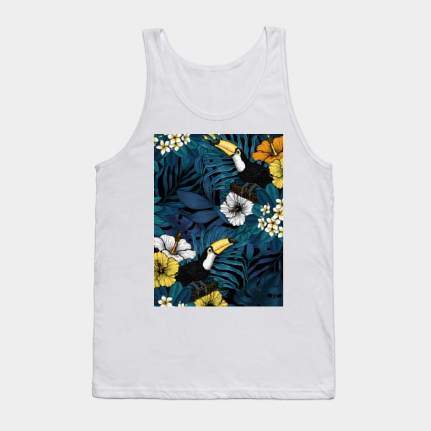 Toucans amd tropical flora, blue , yellow , orange and white Tank Top by katerinamk